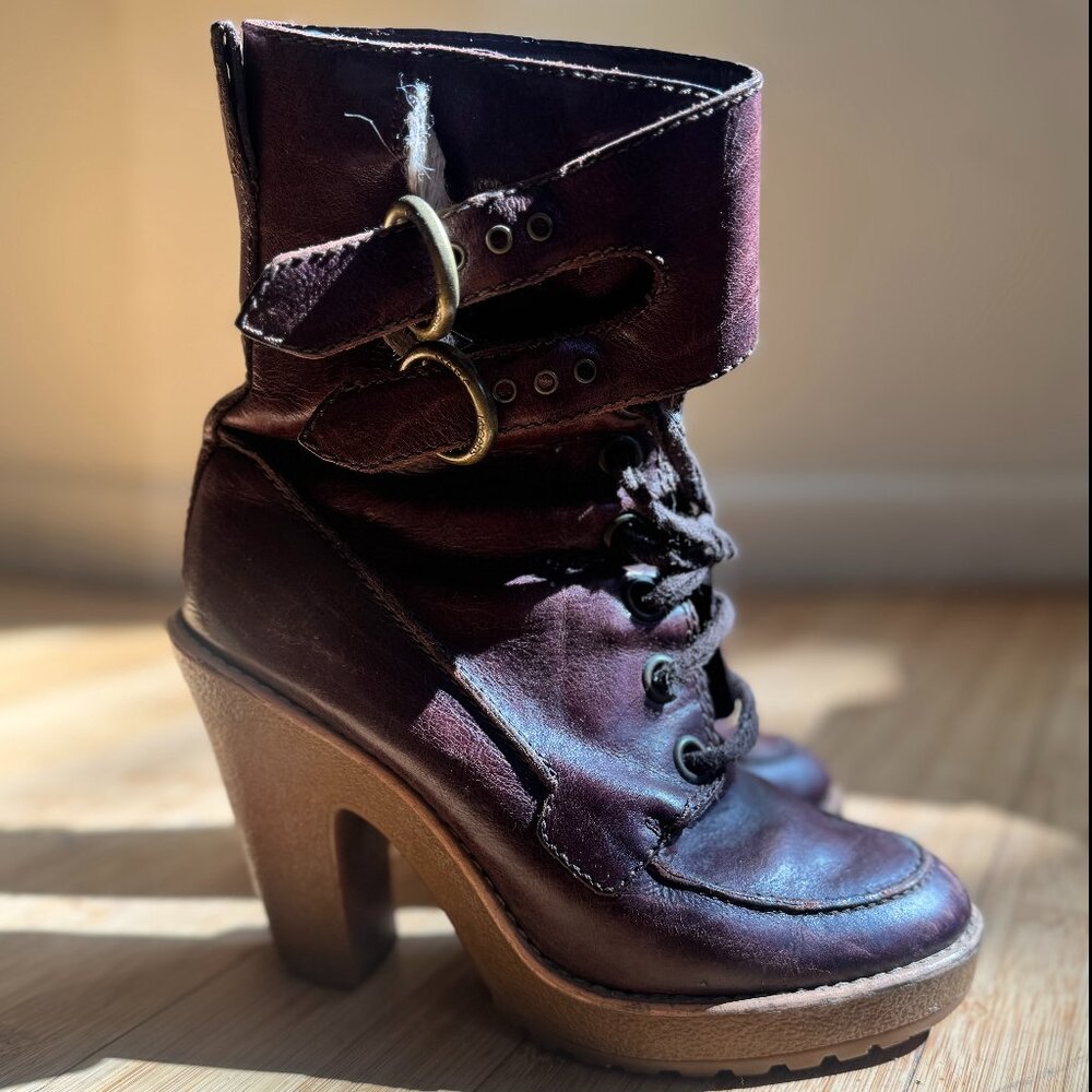 Marc Jacobs Leather Heeled Boots - Burgundy, Size 36